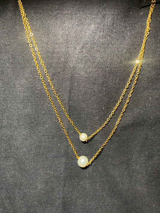 Double Chain Neckless With White Colors Pearl Gem Stone With Fancy Look